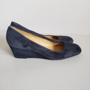 TALBOTS 11 M Suede Wedge Square Toe Pump Navy Blue
